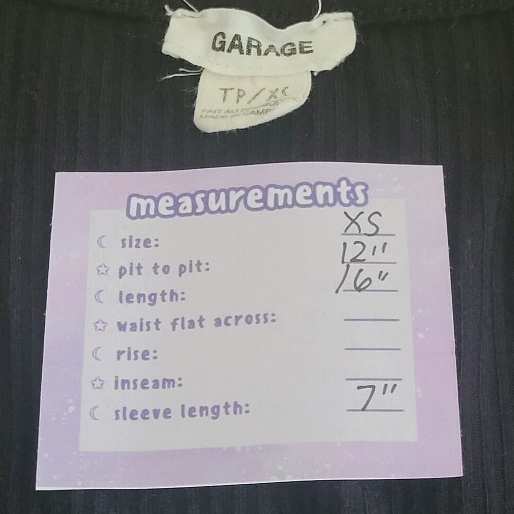 GARAGE Black Ribbed Top Size XS Cropped Puff Sleeve Square Neck 90s Y2K - Picture 3 of 7